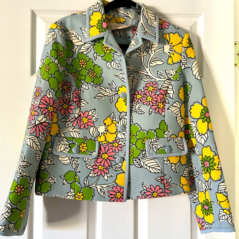 Tory Burch Green and Yellow Blazer with Botanical Flair